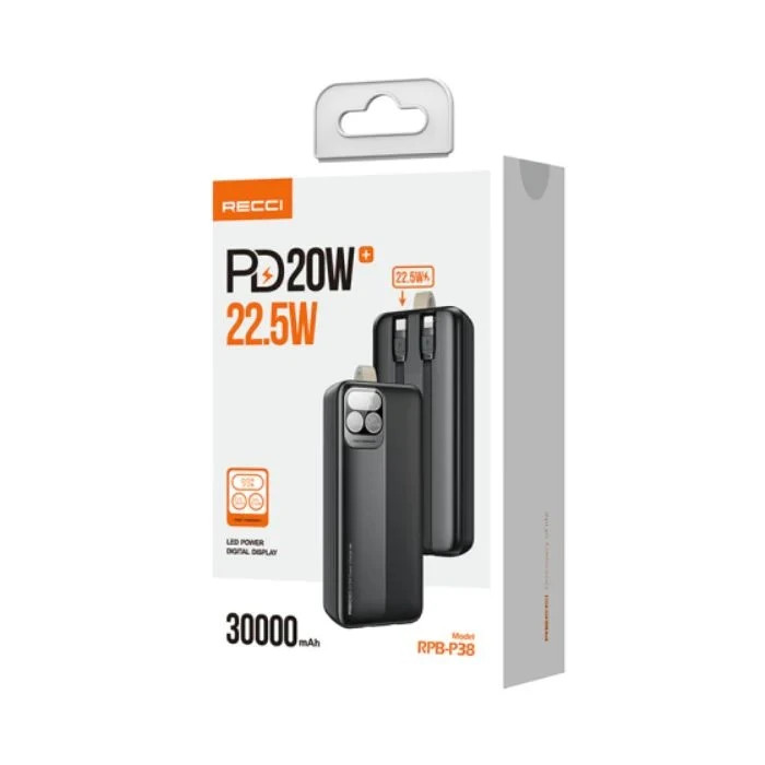 پاوربانک رسی مدل RPB-P38 ظرفیت 30000 میلی آمپر ساعت